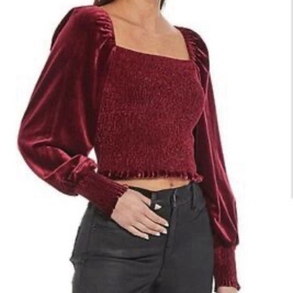 Truth By Republic Tops - Truth By Republic Burgundy Velvet Smocked Crop Top Size XS/TP